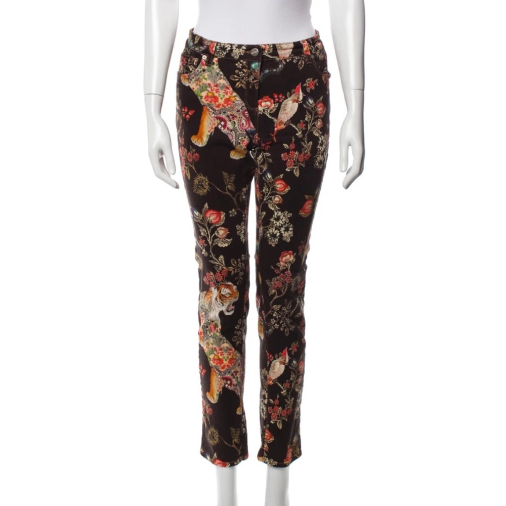 Etro mid rise tiger jeans.